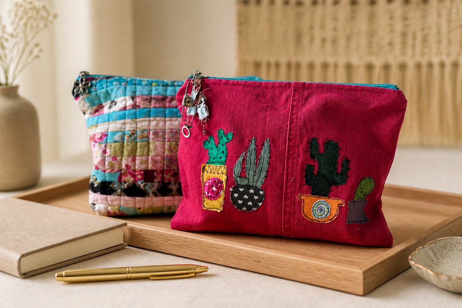 Large zipper pouch,  upcycled 